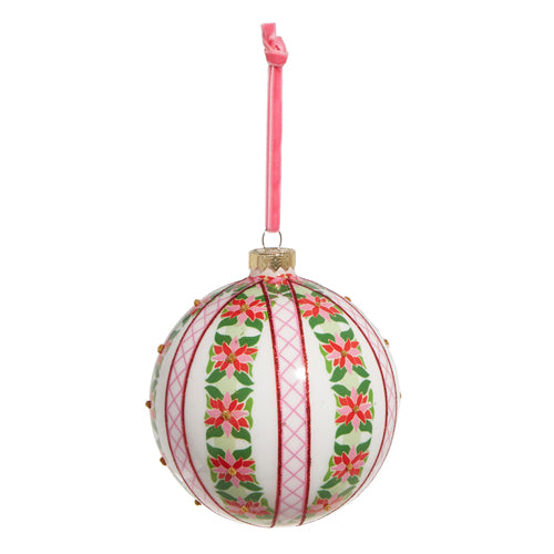 Raz Poinsettia Stripe Ball Ornament  4324564