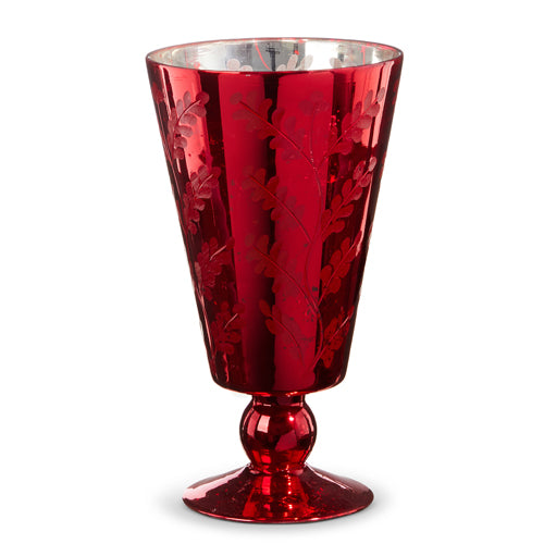 Raz Red Leaf Pattern Mercury Glass Vase  4338320