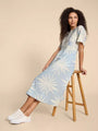 White Stuff Pip Linen Blend Midi Dress   440453  Blue Print