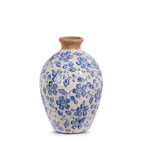 Raz 7.5" Blue and White Floral Vintage Vase  4426622