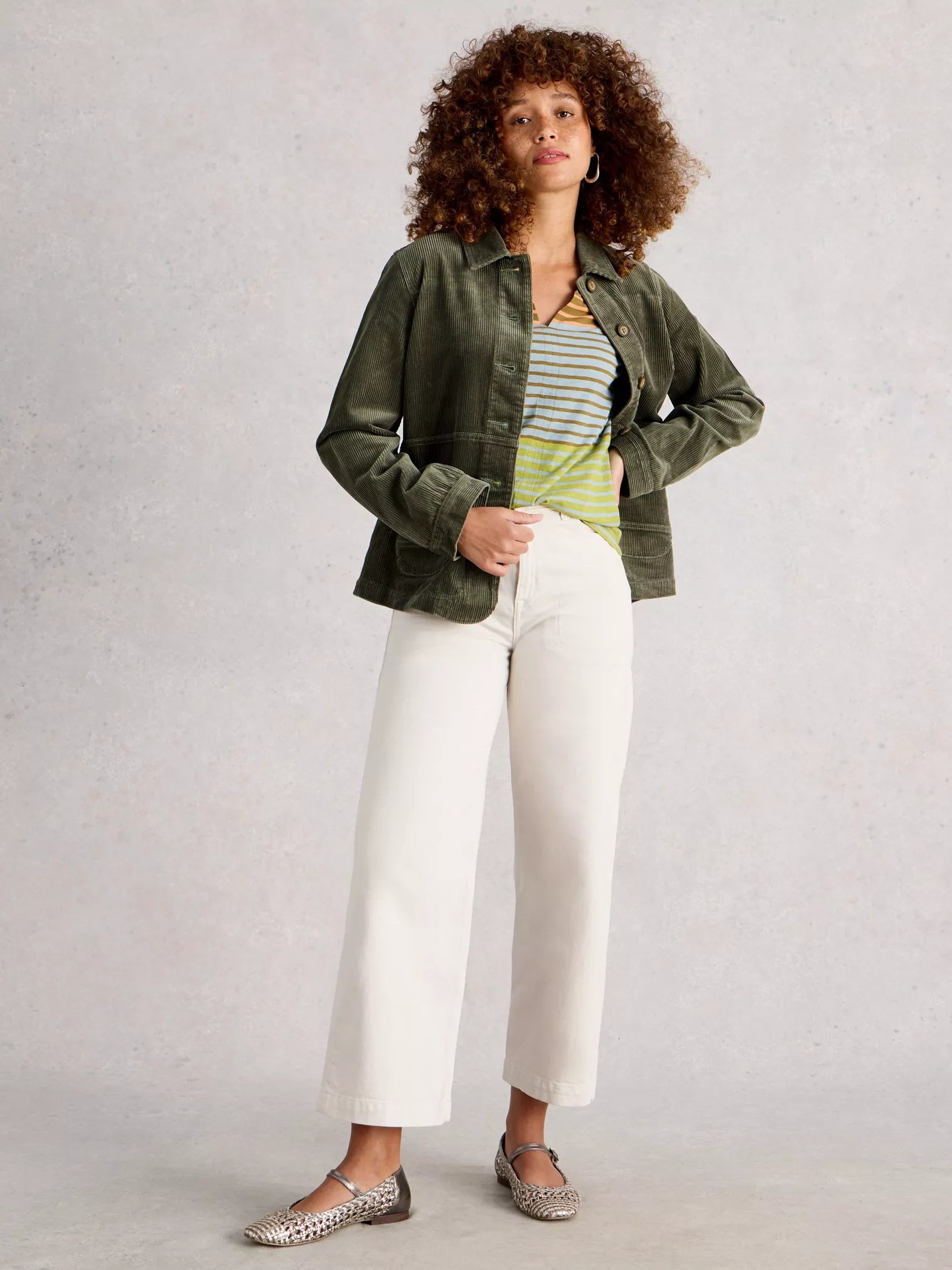 White Stuff Carrie Cord Jacket 444234 Dusty Green