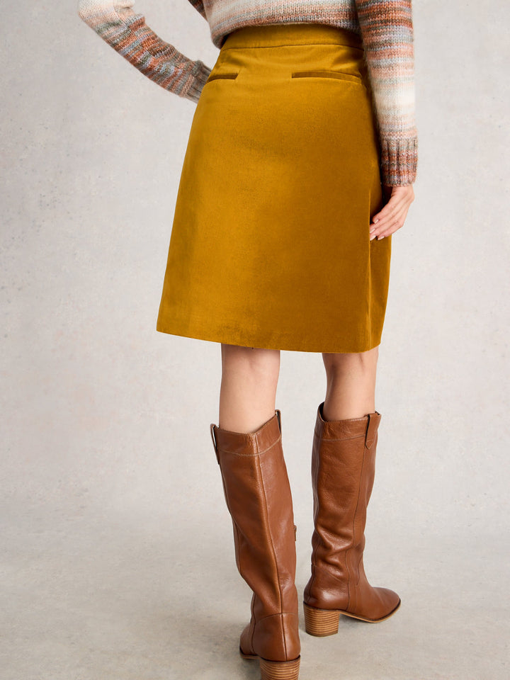 White Stuff Coral Velvet Skirt 444304 Chartreuse
