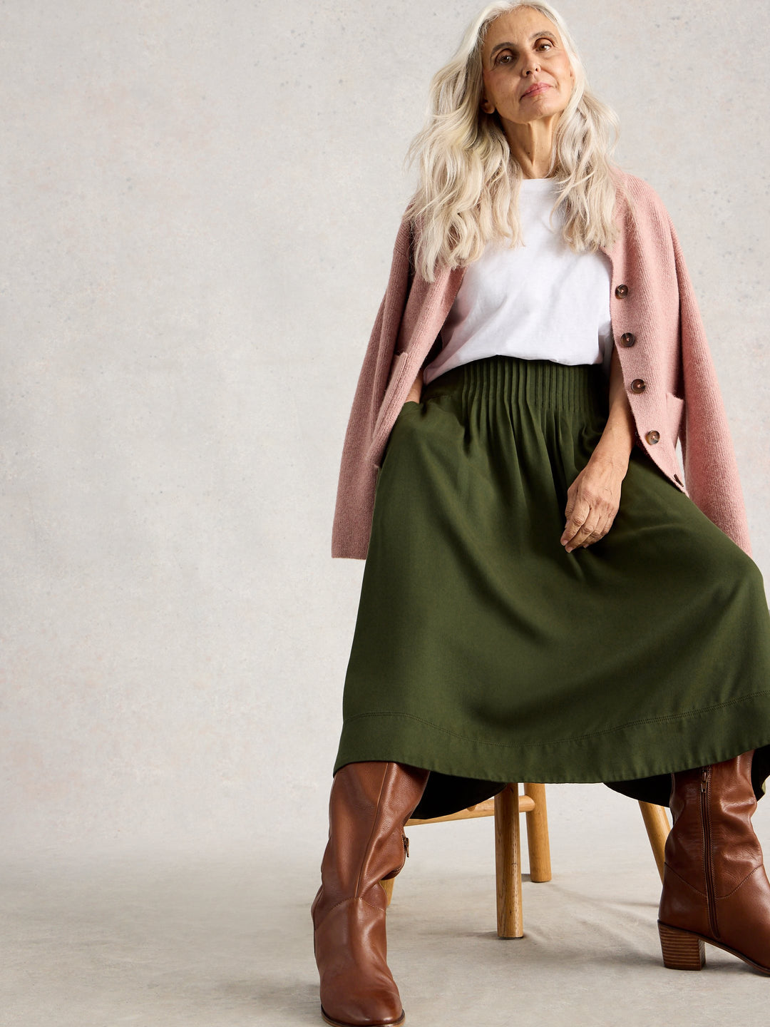 White Stuff Charlotte Midi Skirt  445092  Khaki Green