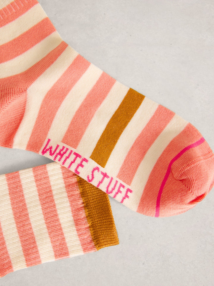 White Stuff Block Stripe Ankle Sock  445158  Light Coral