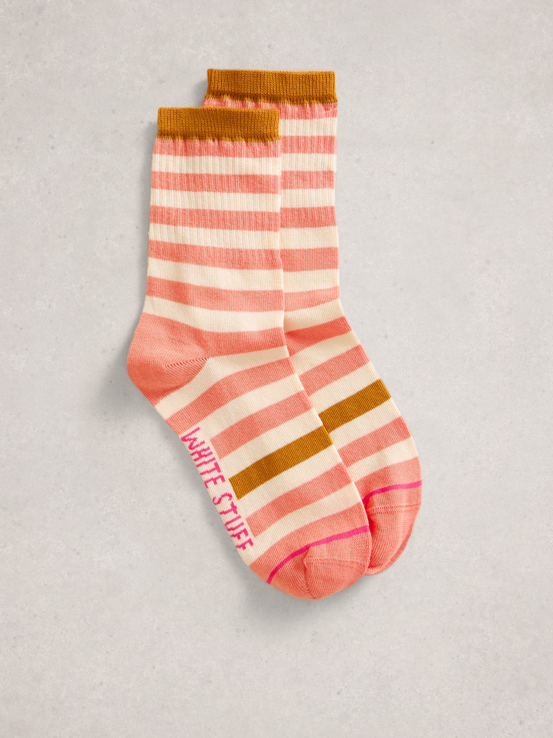 White Stuff Block Stripe Ankle Sock  445158  Light Coral