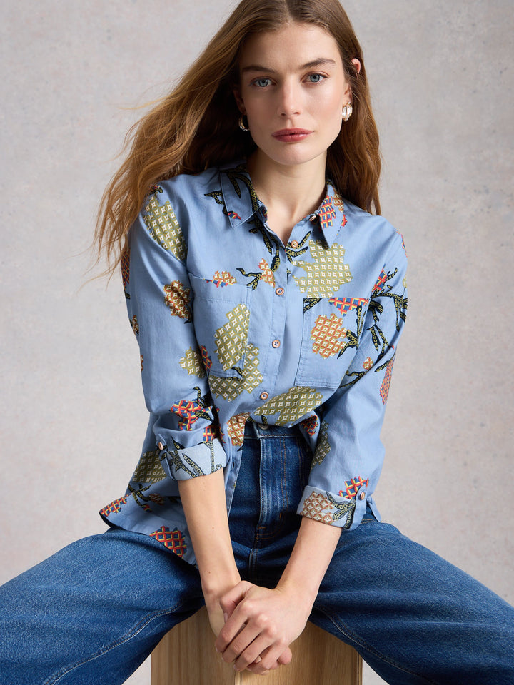 White Stuff Sophie Organic Cotton Shirt  445245  Blue Print