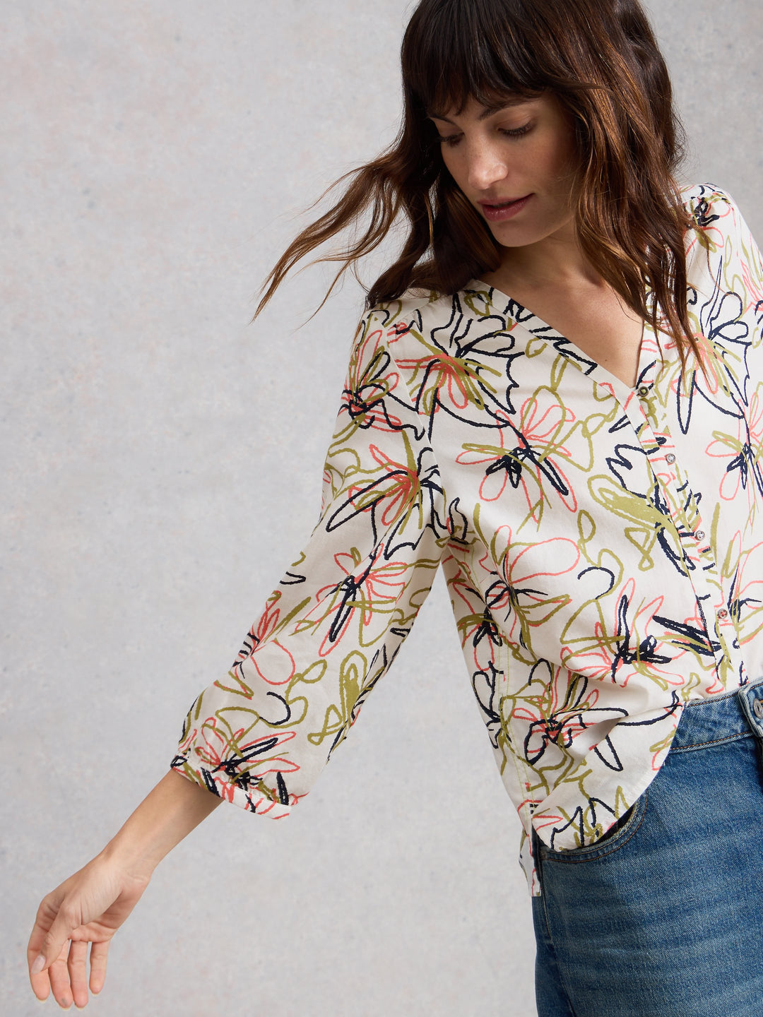 White Stuff Ruby Cotton Organic Top  445252  Ivory Print