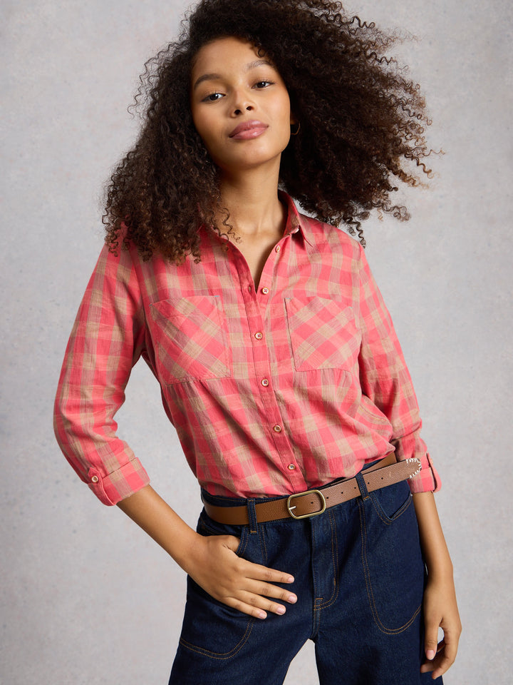 White Stuff Sophie Organic Check Shirt  445279  Pink Multi