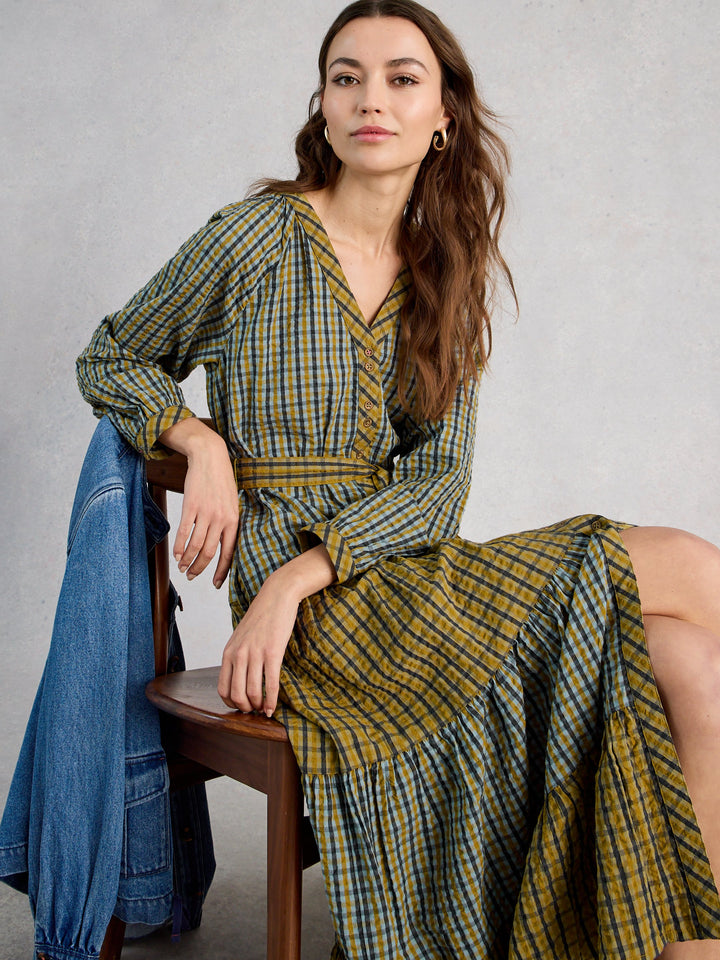 White Stuff Clementine Check Midi Dress  445285  Green Multi