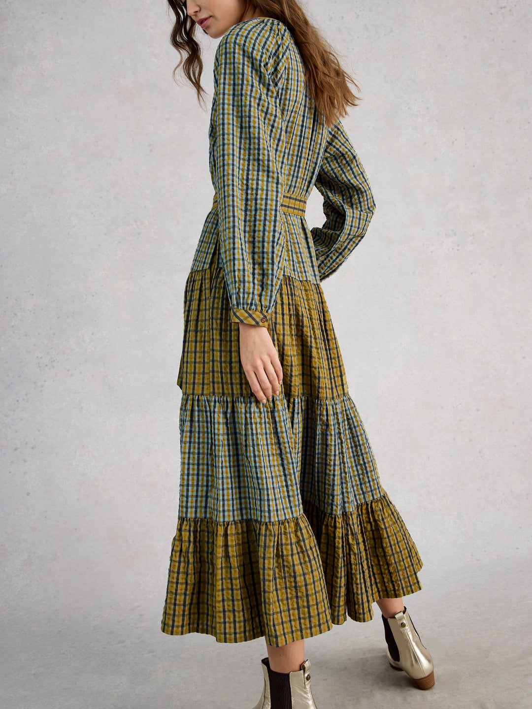 White Stuff Clementine Check Midi Dress  445285  Green Multi
