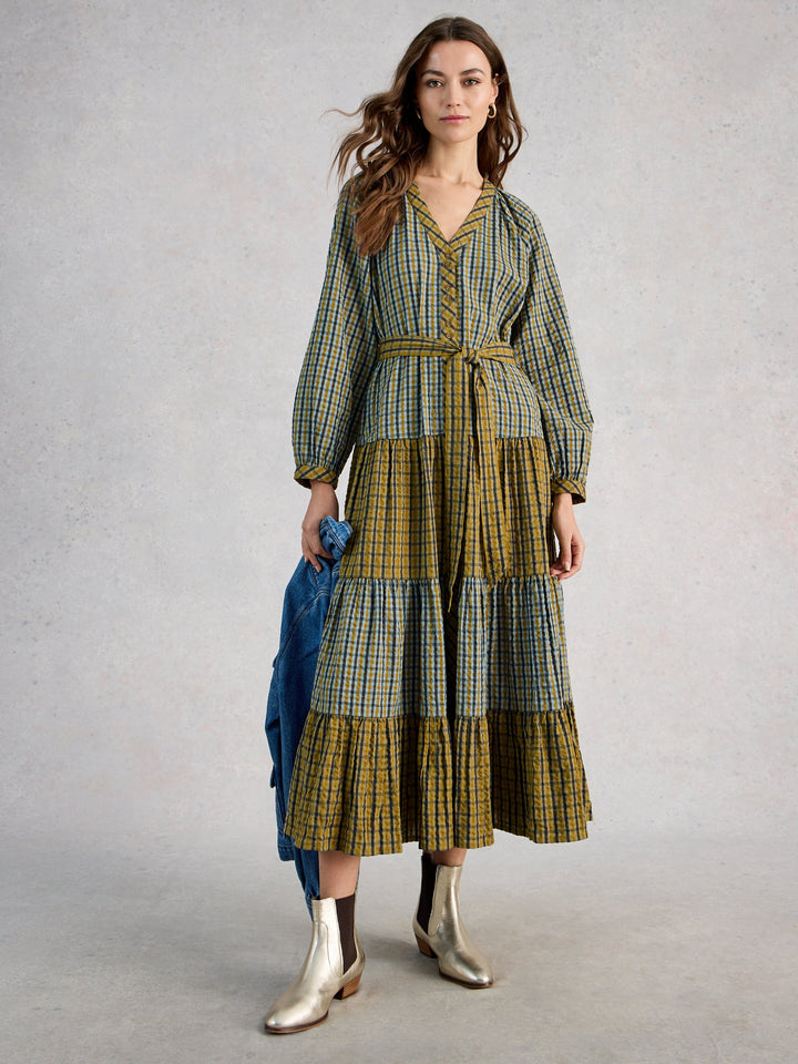 White Stuff Clementine Check Midi Dress  445285  Green Multi