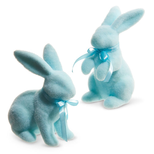 Raz 8.75" Pastel Blue Flocked Bunny  4453336  Assorted