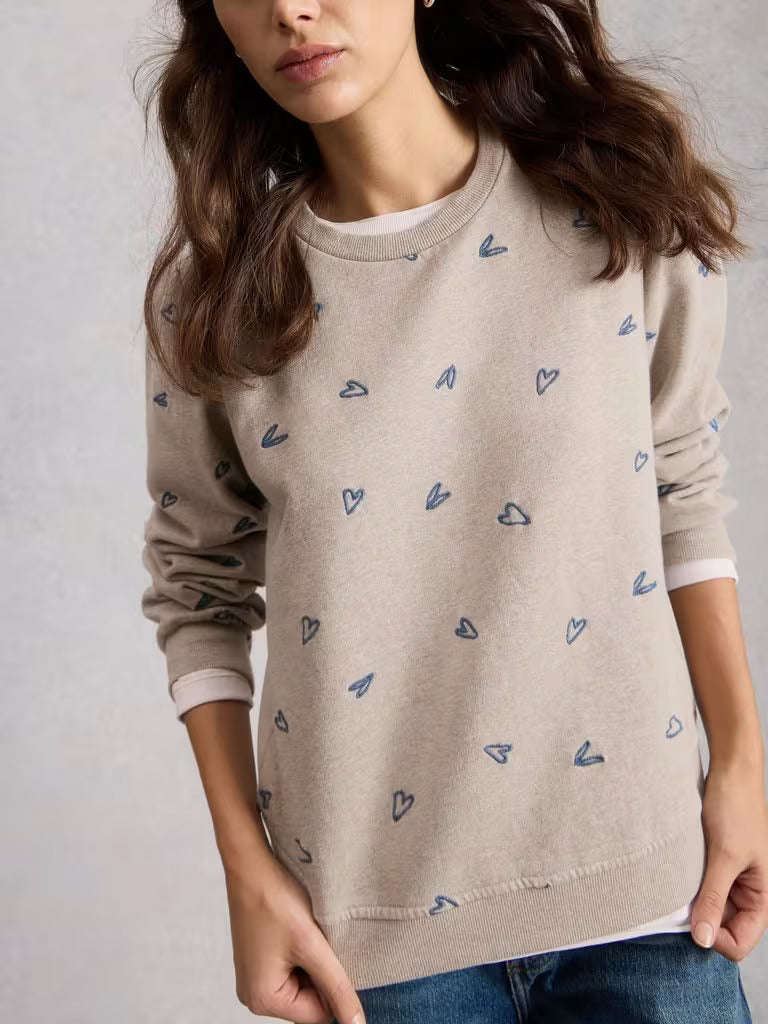 White Stuff Heart Embroidered Sweatshirt  445347  Grey Marl