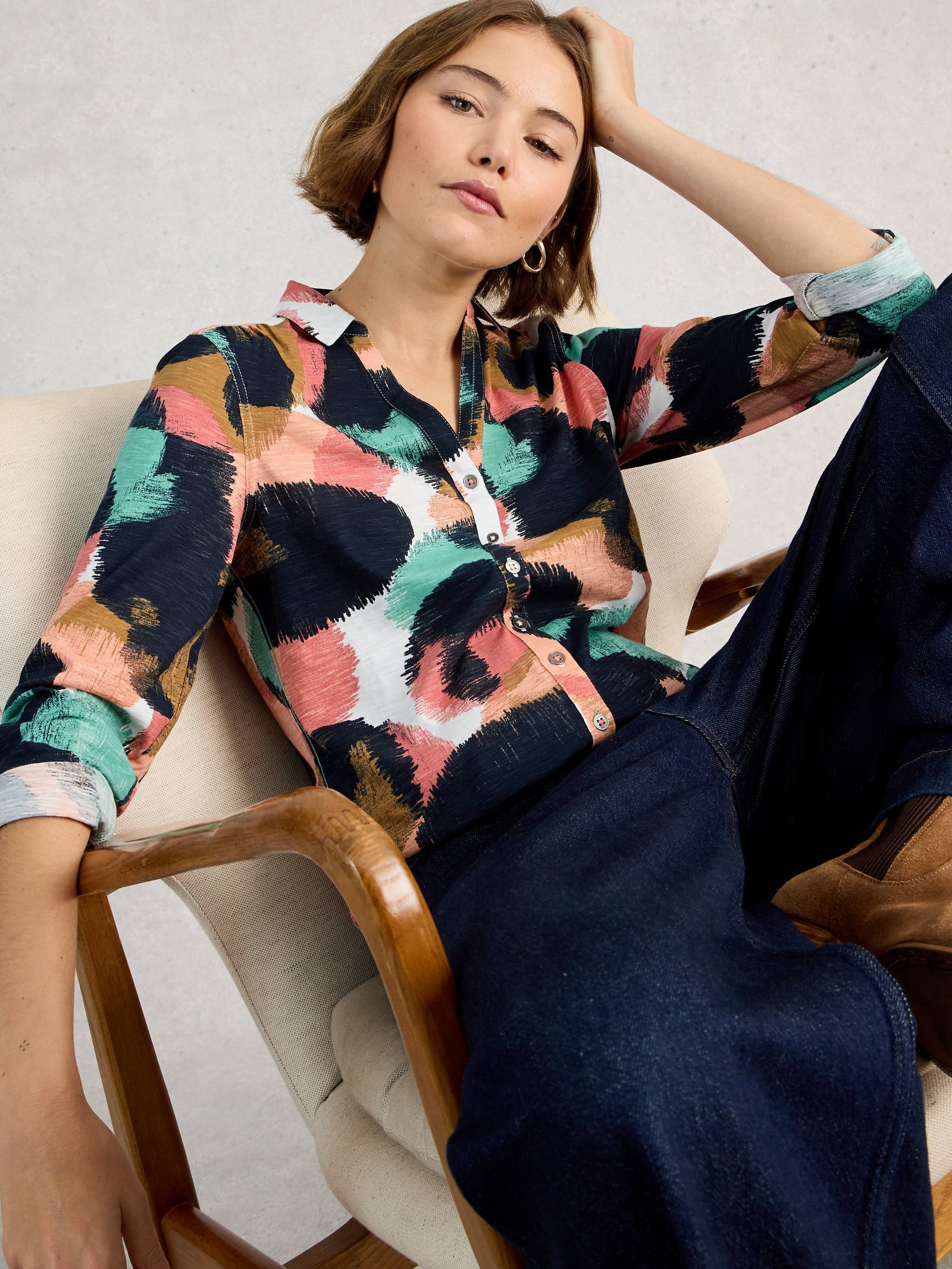 White Stuff Annie Jersey Shirt 445365  Navy Print