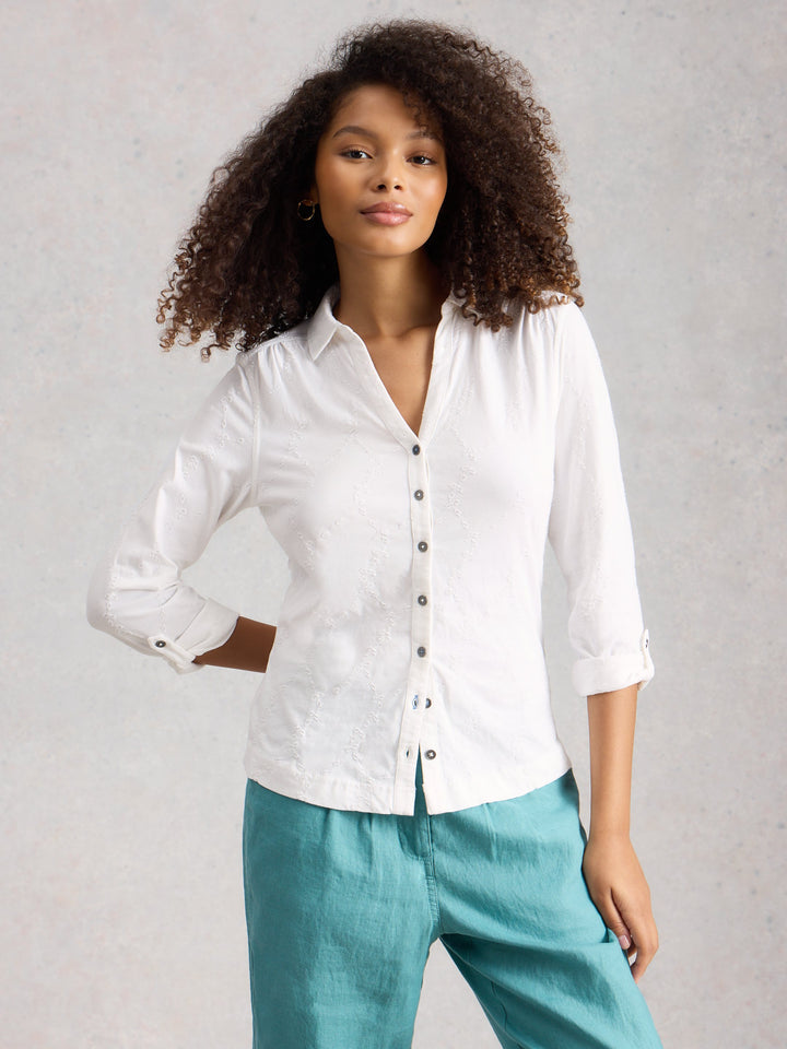 White Stuff Annie Broderie Jersey Shirt  445368  Brilliant White
