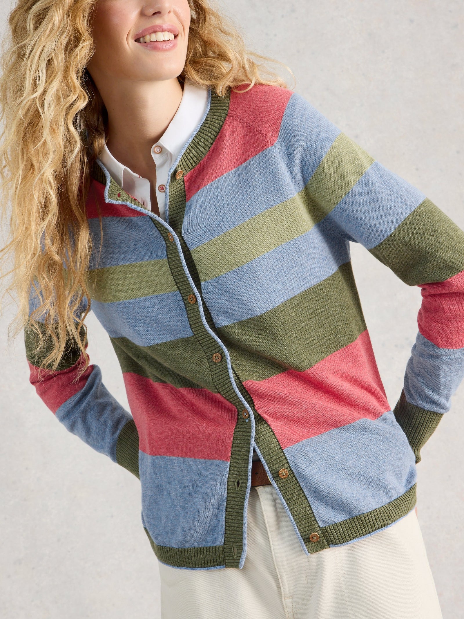 White Stuff Lulu Striped Cardigan  445400  Green Multi