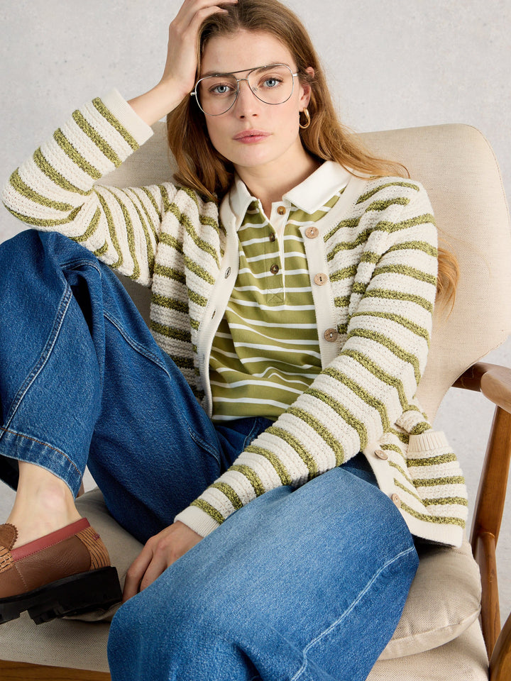 White Stuff Belle Striped Cardigan  445415  Ivory Multi