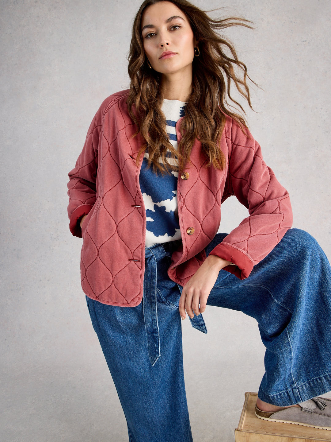 White Stuff Anya Jersey Quilted Jacket  445499  Mid Pink