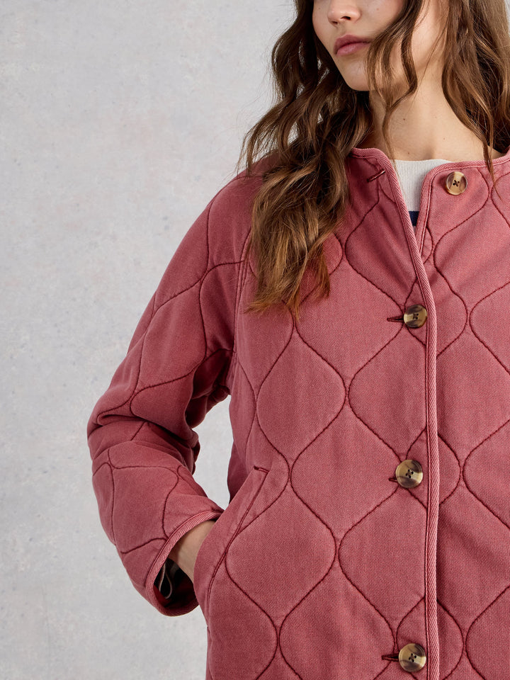 White Stuff Anya Jersey Quilted Jacket  445499  Mid Pink