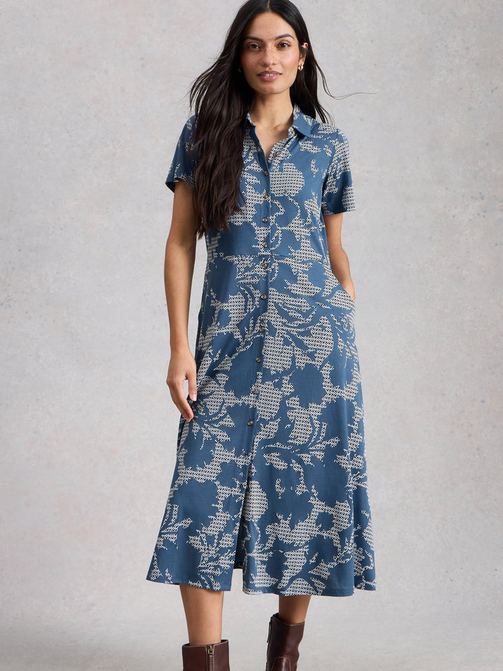 White Stuff Rua Jersey Shirt Dress  445588  Blue Print
