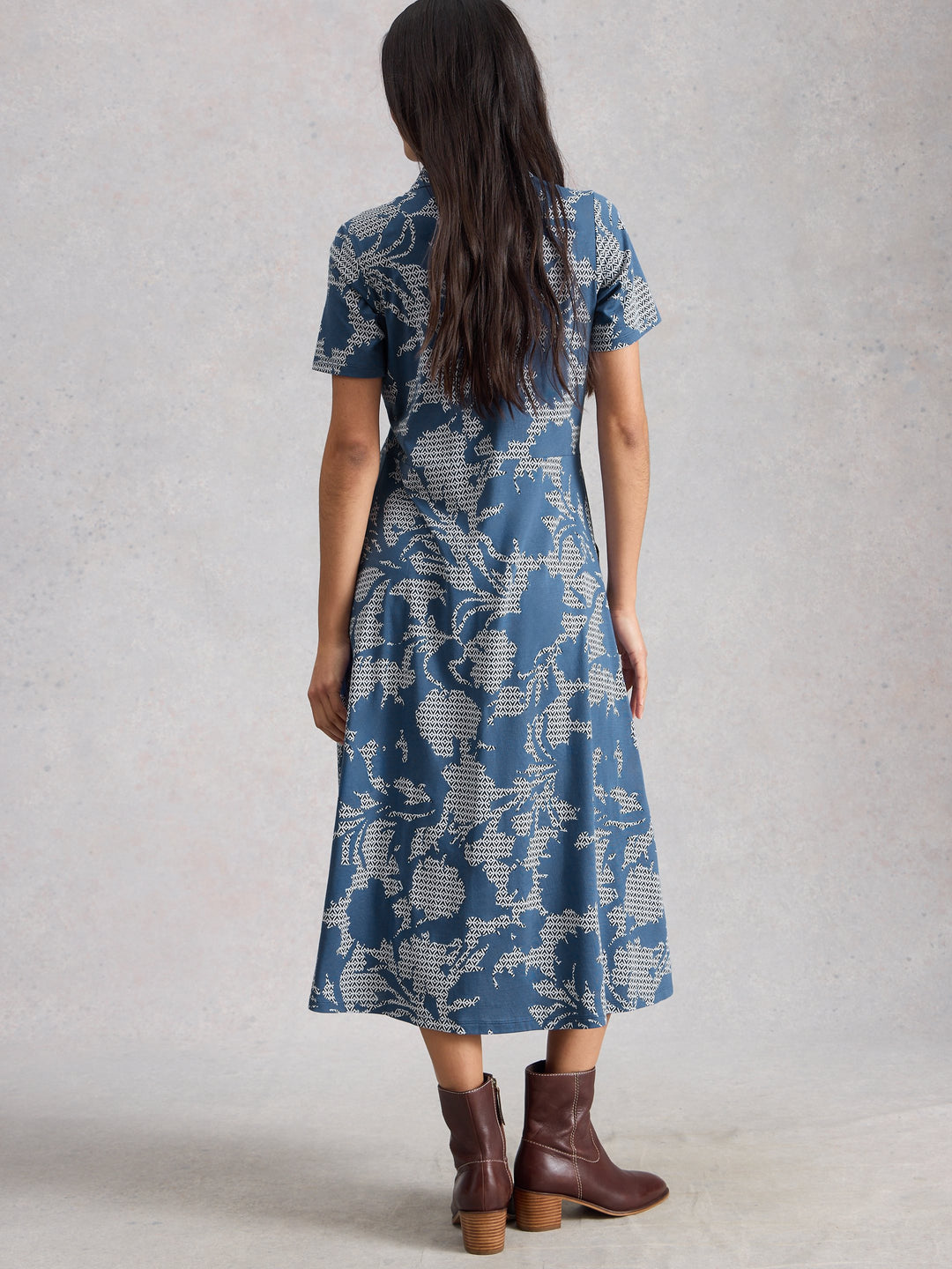 White Stuff Rua Jersey Shirt Dress  445588  Blue Print