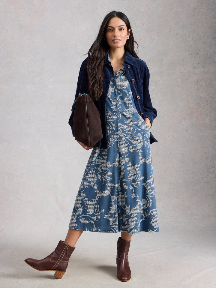 White Stuff Rua Jersey Shirt Dress  445588  Blue Print
