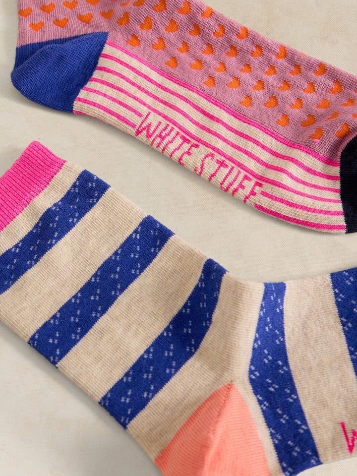 White Stuff Ankle Sock Set  446824  Stripe / Heart