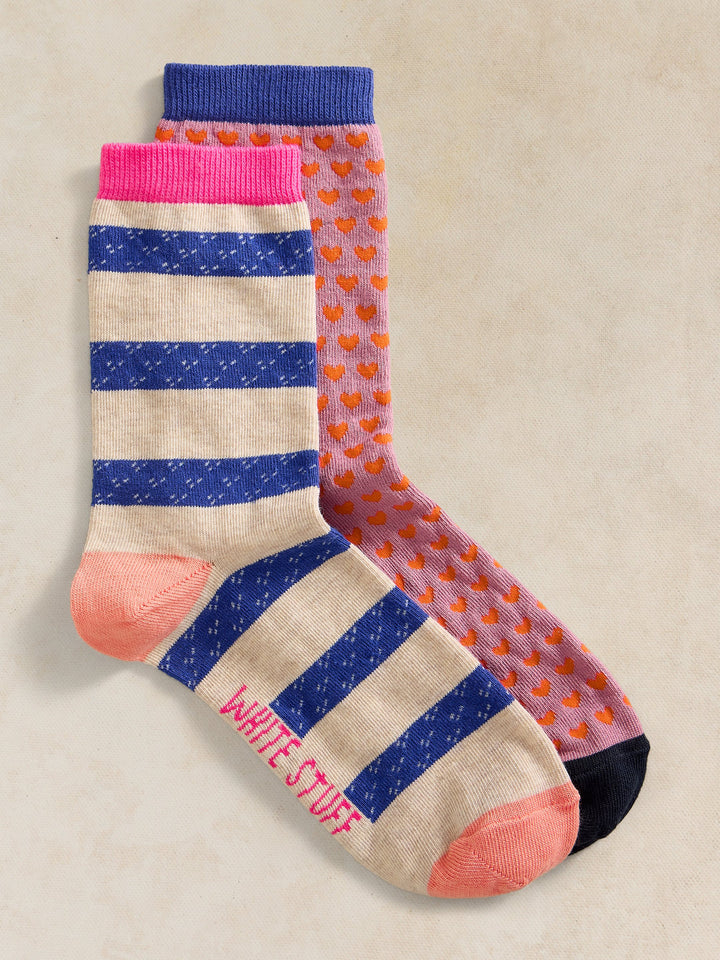 White Stuff Ankle Sock Set  446824  Stripe / Heart