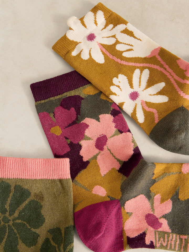 White Stuff Floral Texture Ankle Socks Set  446830  Green Multi