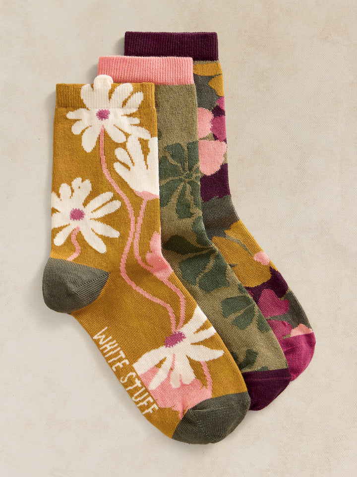 White Stuff Floral Texture Ankle Socks Set  446830  Green Multi
