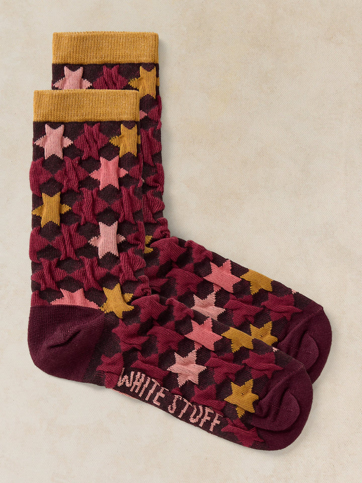 White Stuff Star Texture Ankle Sock  446836  Plum Multi