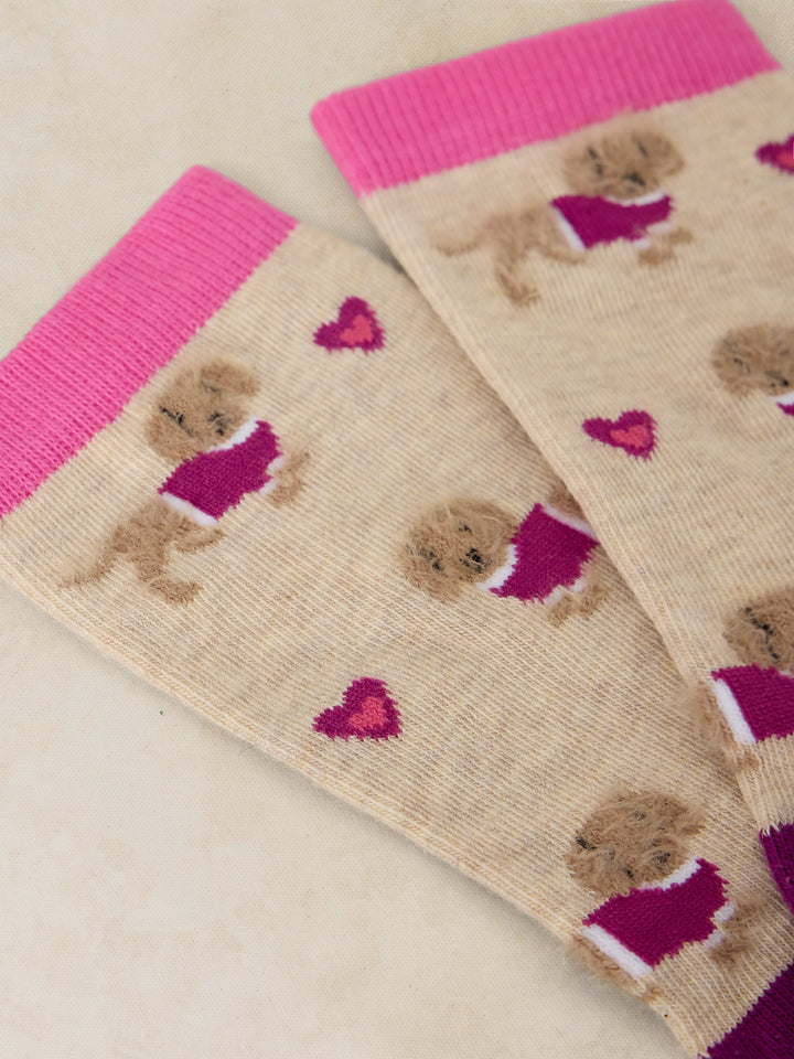 White Stuff Fluffly Sausage Dog Ankle Sock  446849  Natural Multi