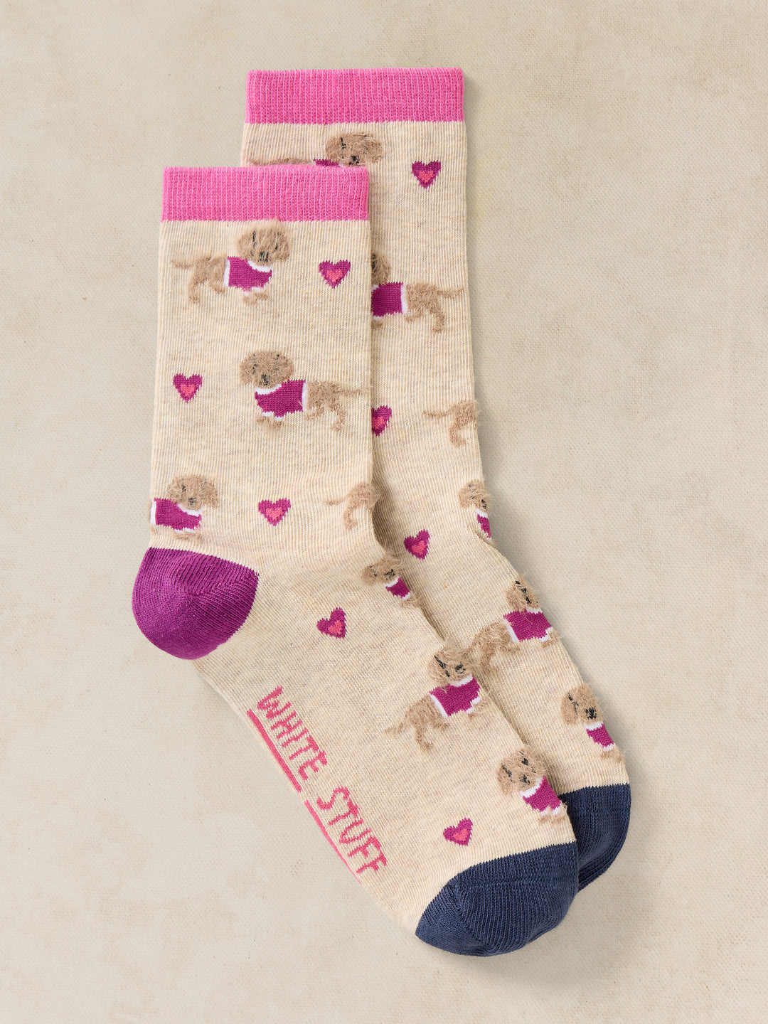 White Stuff Fluffly Sausage Dog Ankle Sock  446849  Natural Multi