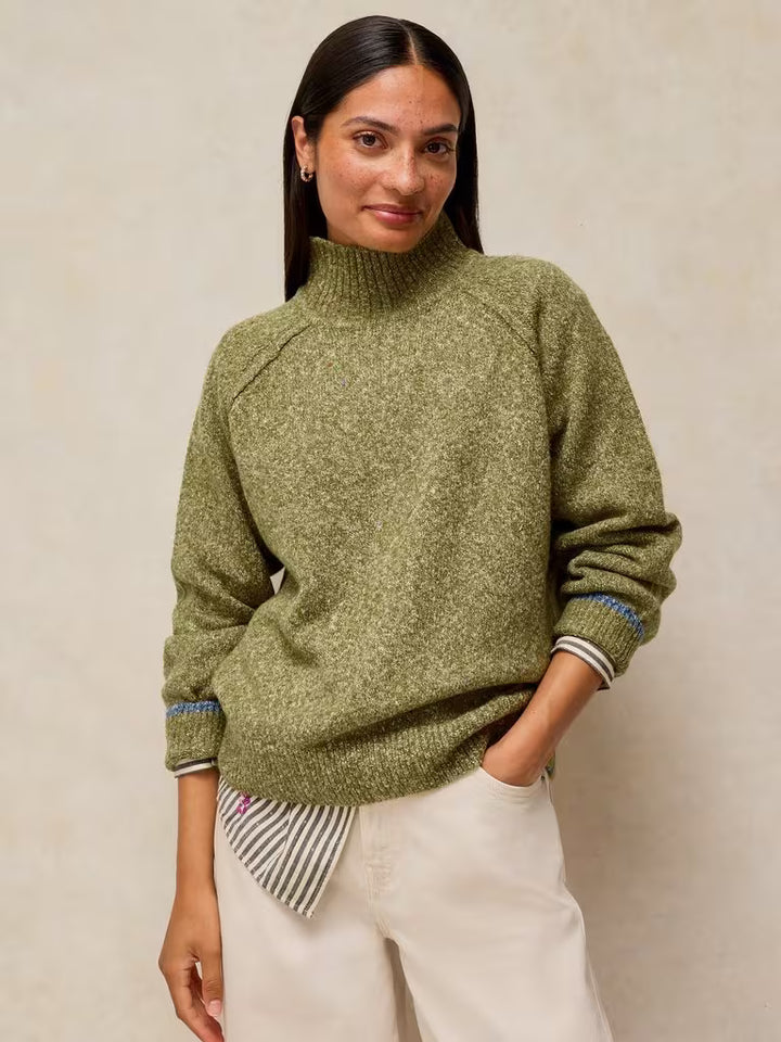 White Stuff Talia Nep High Neck Sweater  447660  Mid Green