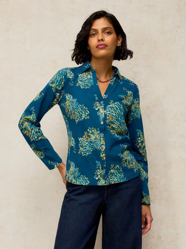 White Stuff Annie Jersey Foil Shirt  447957  Teal Print