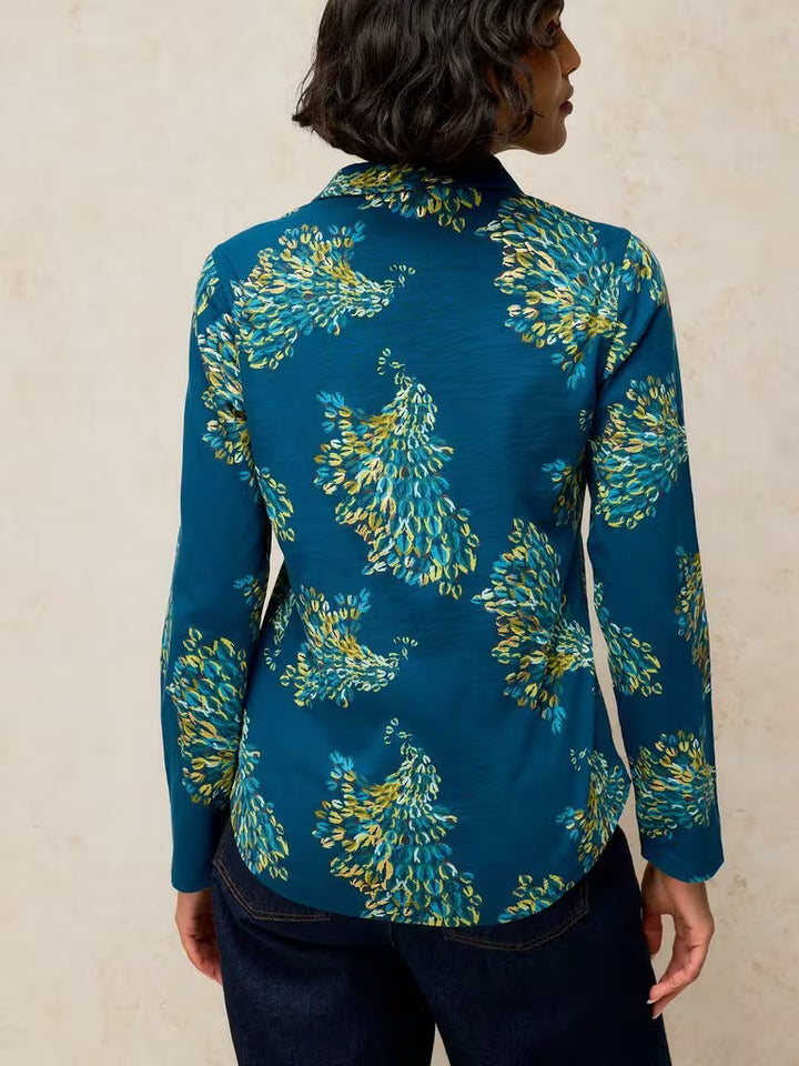White Stuff Annie Jersey Foil Shirt  447957  Teal Print