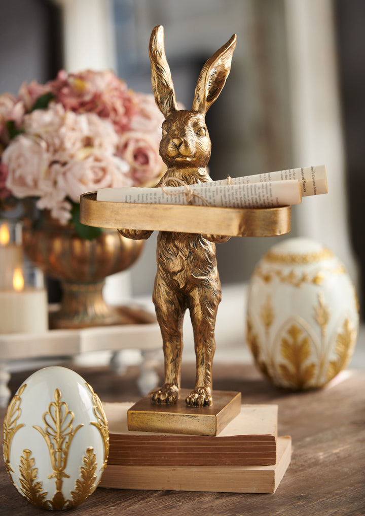 Raz Gold Rabbit with Tray 4511309