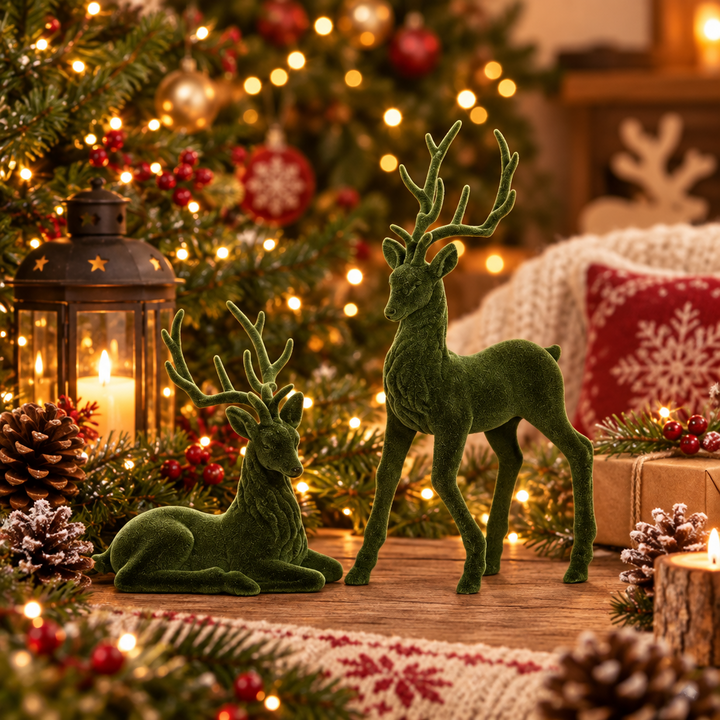 Raz Flocked Green Deer  4540865