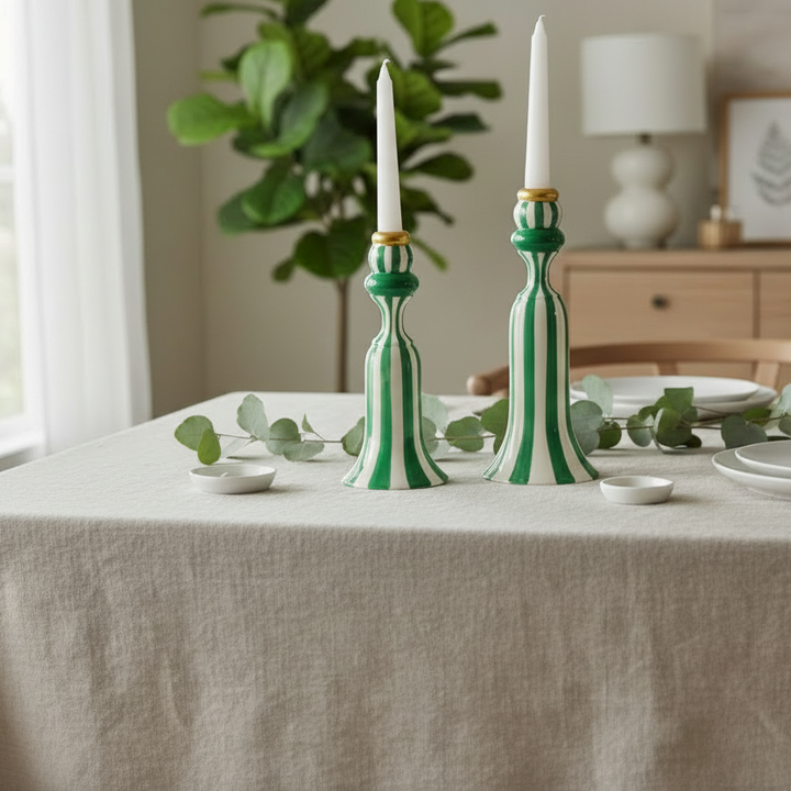Raz Green Striped Candlesticks 4610245