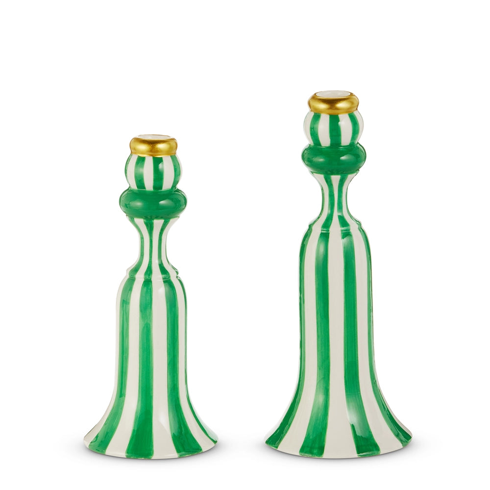 Raz Green Striped Candlesticks 4610245