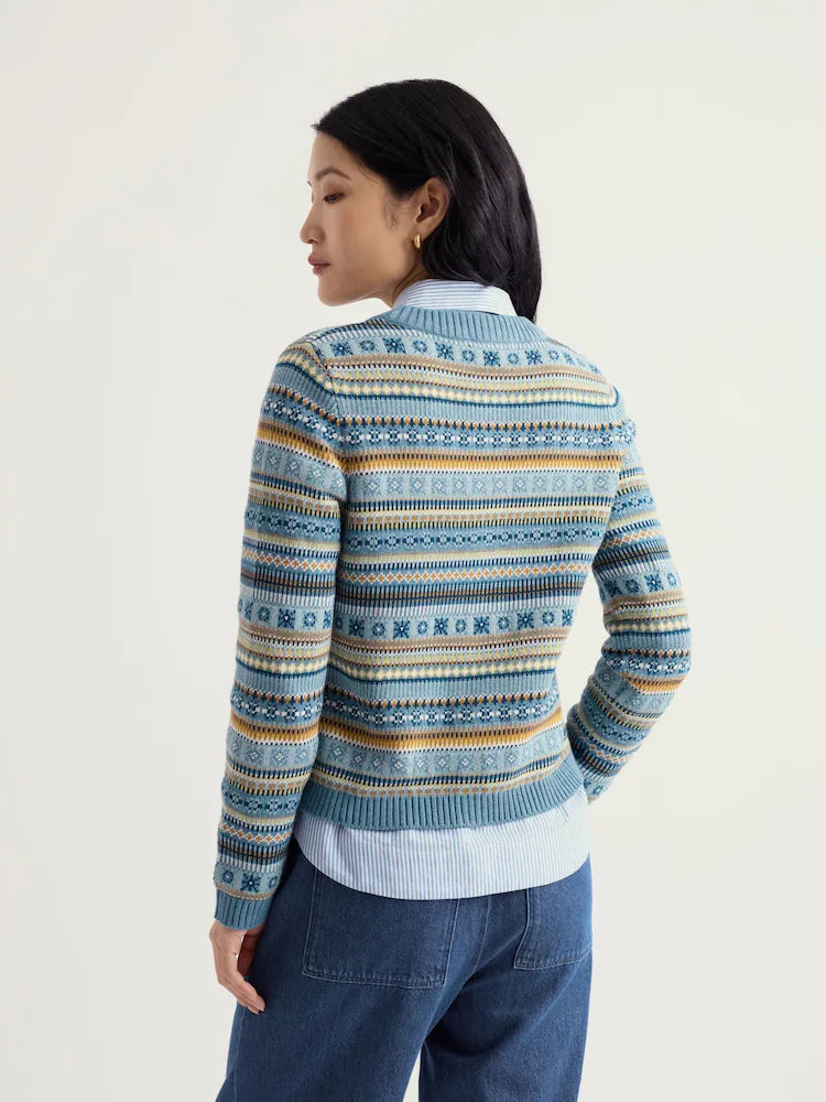 Cove Cottage Fair Isle Cardigan  39070  Carved Relief Cadet Multi