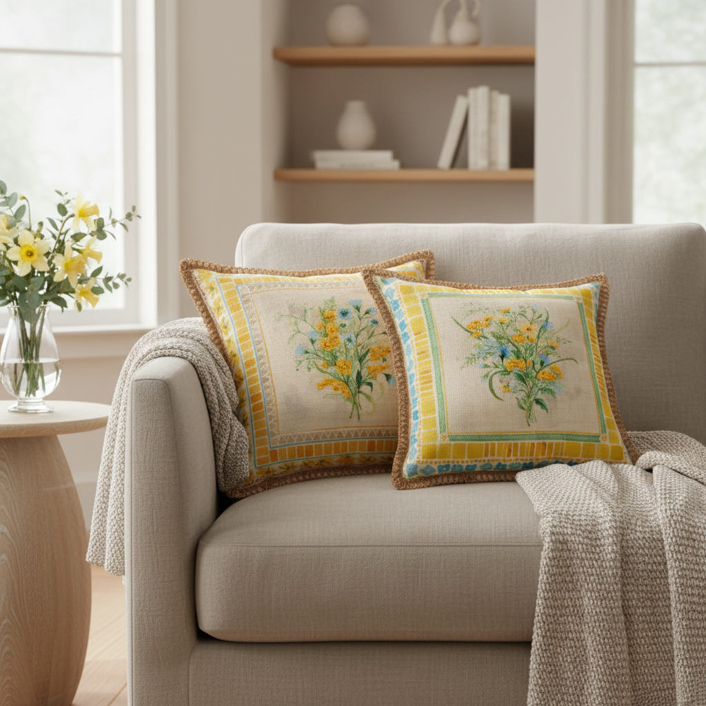 Raz Floral Tile Pillow 4656002