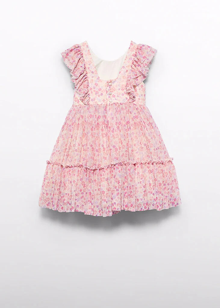Abel & Lula Girls Dress in Printed Tulle   5046-84    Pomelo
