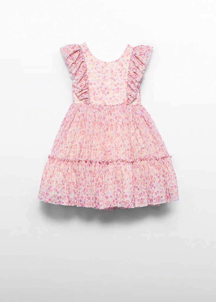 Abel & Lula Girls Dress in Printed Tulle   5046-84    Pomelo