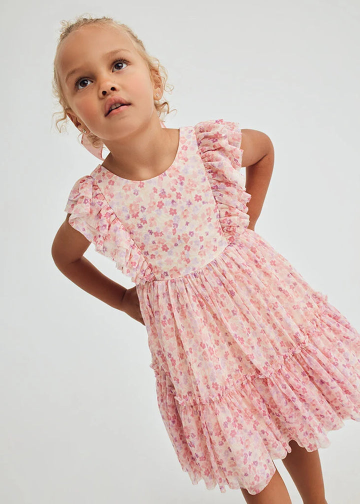 Abel & Lula Girls Dress in Printed Tulle   5046-84    Pomelo