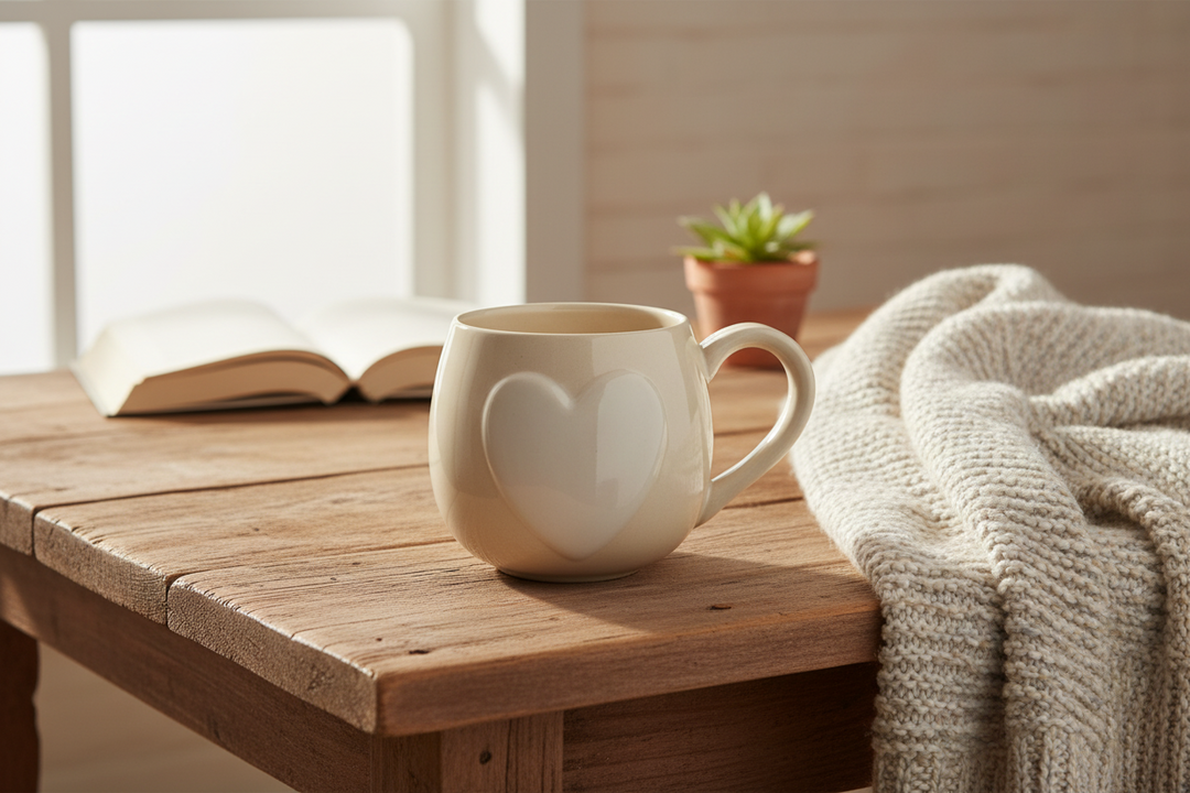 Indaba Big Heart Mug  4-7763  Cream/White