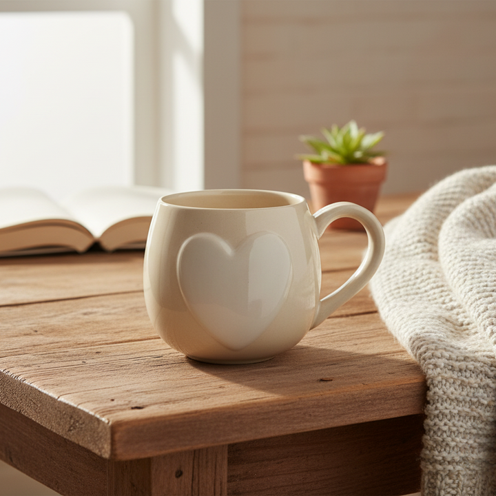 Indaba Big Heart Mug  4-7763  Cream/White