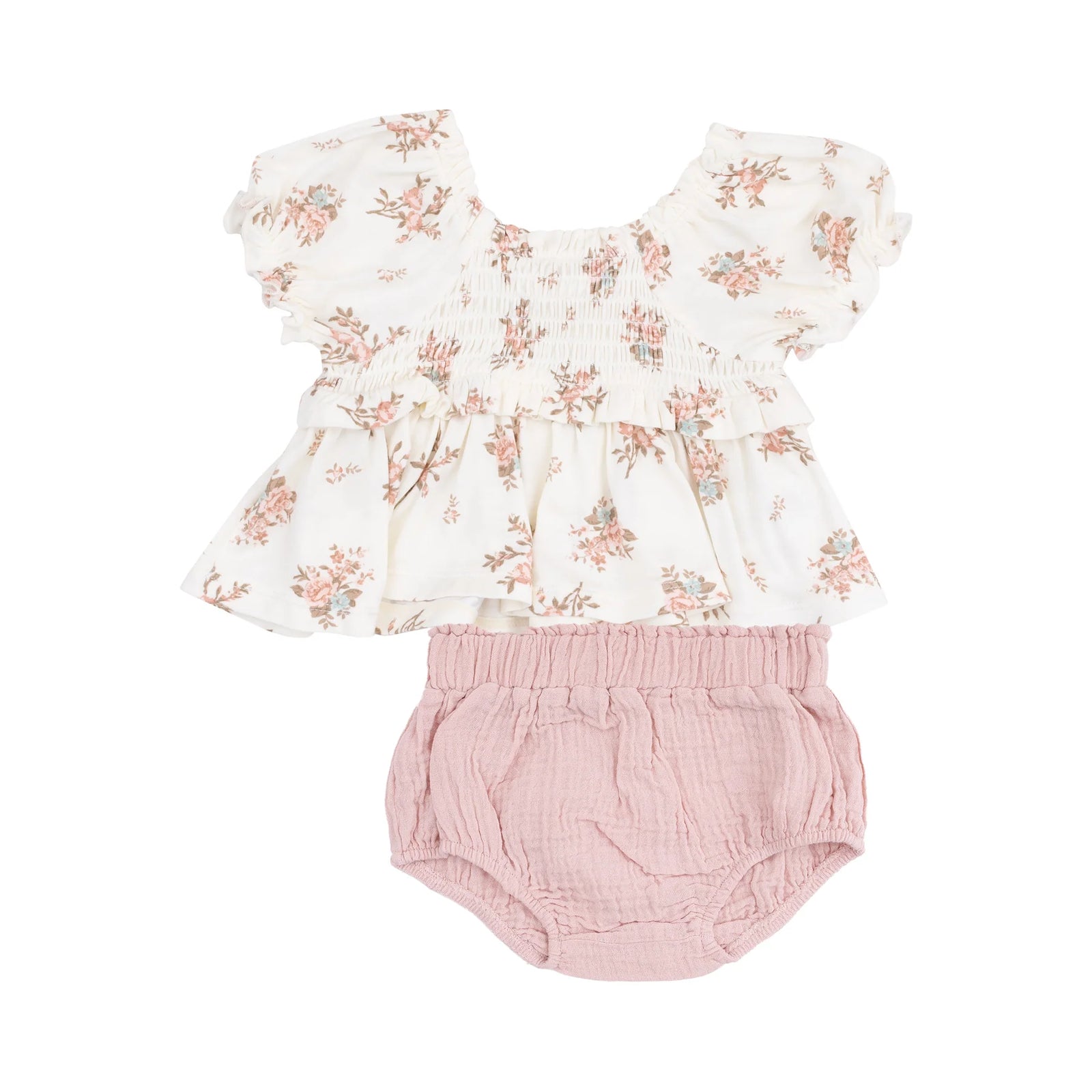 Angel Dear Cap Sleeve Smocked Blouse & Muslin Bloomer   556-S25-VIR  Vintage Rosebuds