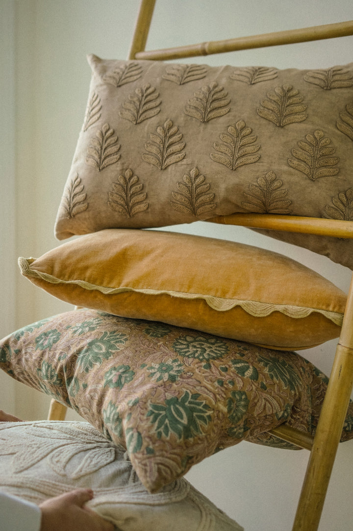 Indaba Pale Gold Velvet Scallop Pillow 1-0651
