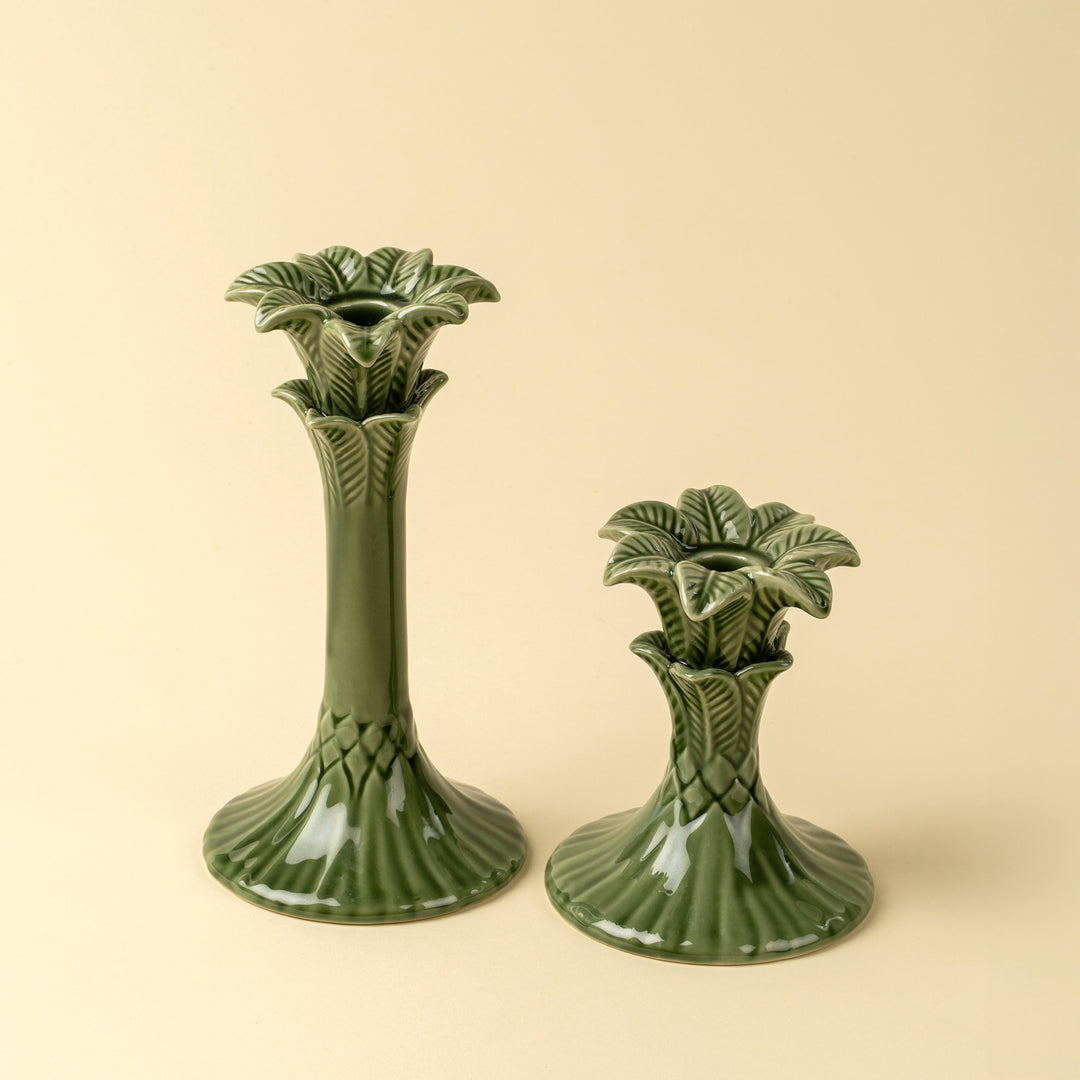 Indaba Palm Tree Candleholder - Green